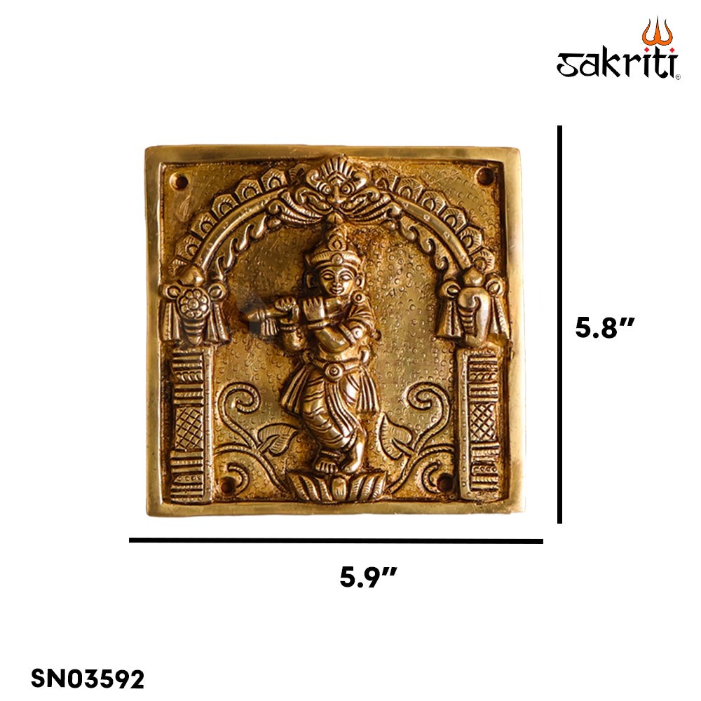 Sacred Needs Brass Square Dasavatharam Wall Mount Set – 5.8 Inch (14.7 cm) | 10 Avatars of Vishnu Decorative Brass Wall Hanging for Pooja Room