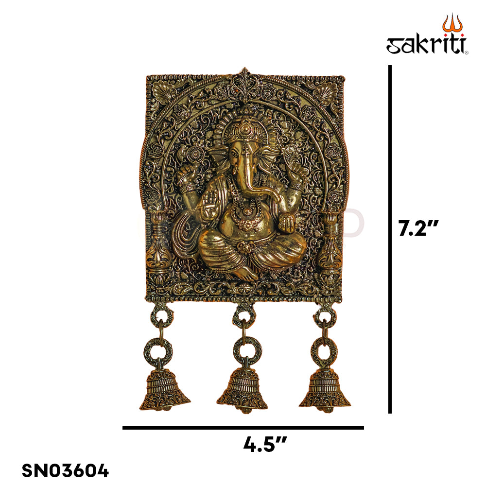 Sacred Needs Brass WC Ganesha Wall Mount with Bell – 7.2 Inch (18.3 cm) Height | Brass Ganesha Wall Hanging for Pooja Room & Home Décor
