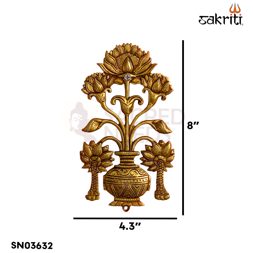 Sacred Needs Brass Flower Pot Wall Mount – 8 Inch (20.3 cm) Height | Decorative Brass Wall Hanging Planter for Pooja Room & Home Décor