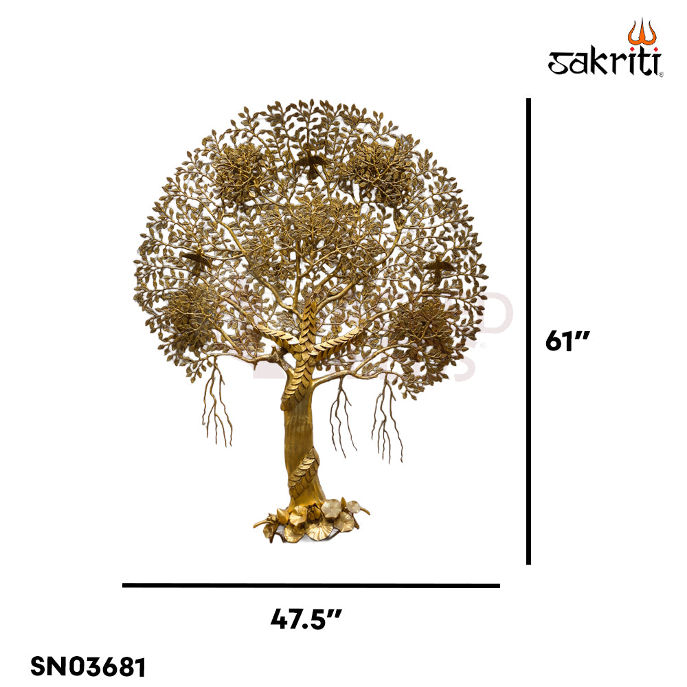 Sacred Needs Large Brass Tree Sculpture – 61 Inch (154.9 cm) Height | Decorative Brass Tree for Temple, Entrance & Luxury Home Décor