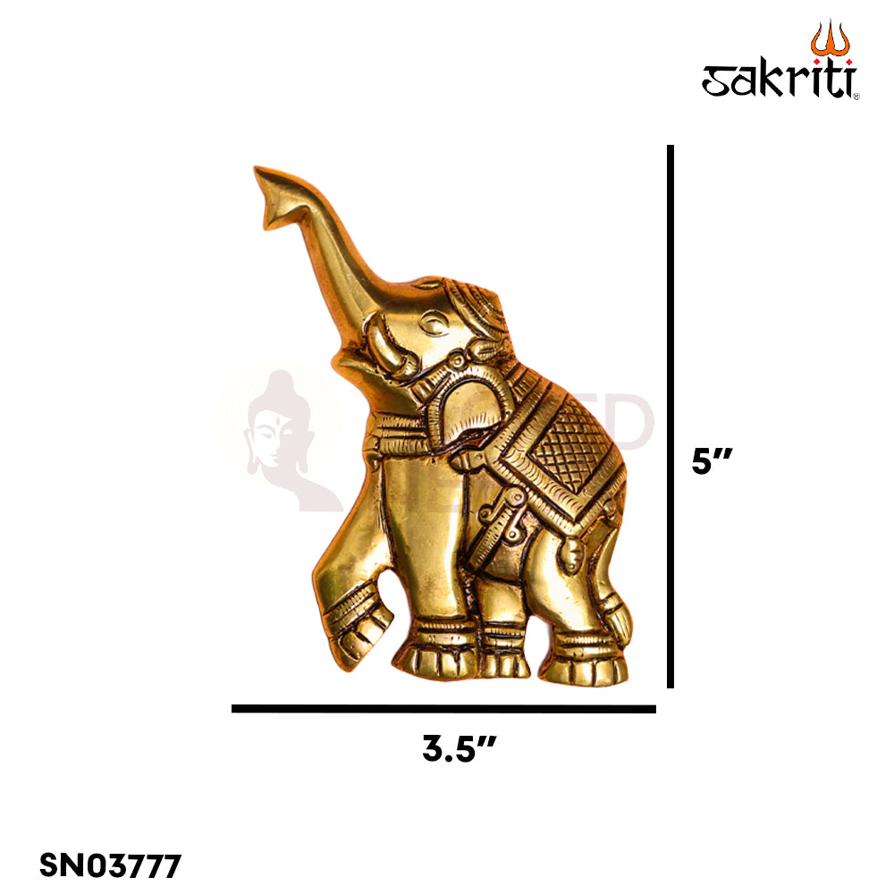 Sacred Needs Brass Elephant Wall Mount Set – 5 Inch (12.7 cm) Height | Decorative Brass Elephant Wall Hanging for Pooja Room & Home Décor