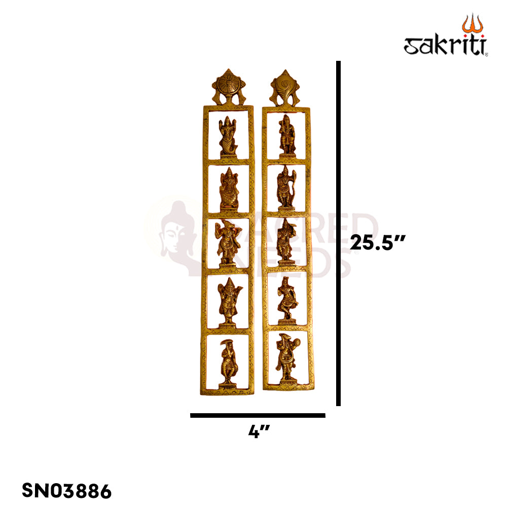 Sacred Needs Brass Dasavatara Shankh Chakra Wall Mount – 25.5 Inch (64.8 cm) Height | Vishnu Dashavatara Wall Hanging for Temple & Pooja Room Décor