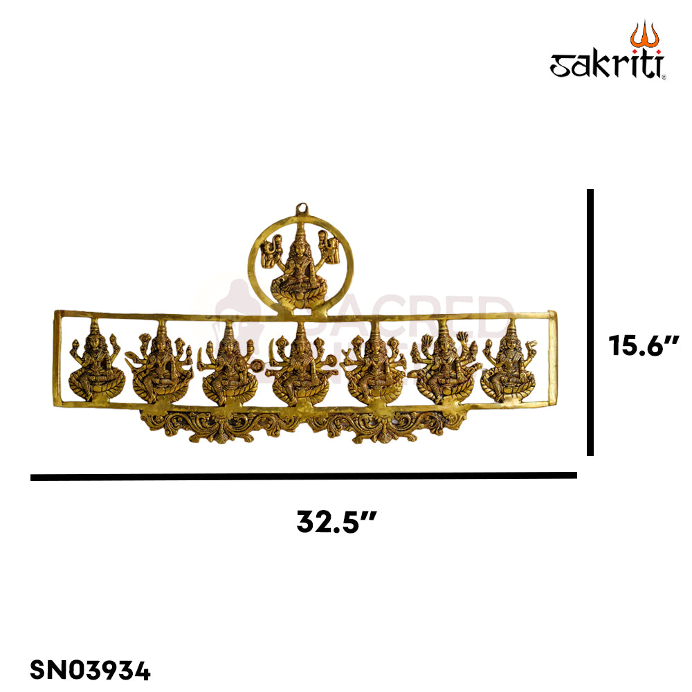 Sacred Needs Brass Cutout Ashtalakshmi Wall Mounted Frame – 15.6 Inch (39.6 cm) Height | Large Decorative Brass Goddess Lakshmi Wall Panel for Temple & Home Décor
