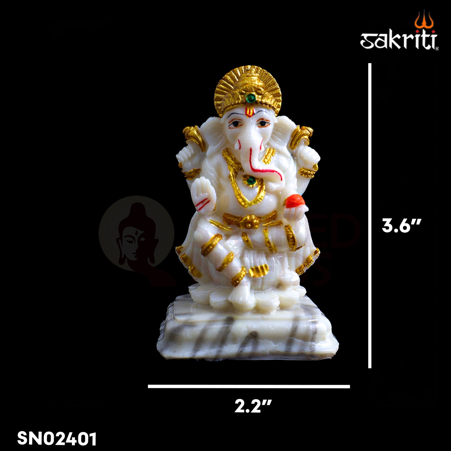 Sacred Needs Marble Dust Ganesha Idol – 3.6 Inch (9.1 cm) Height | Lord Ganesh Statue for Pooja Room, Car Dashboard & Home Décor