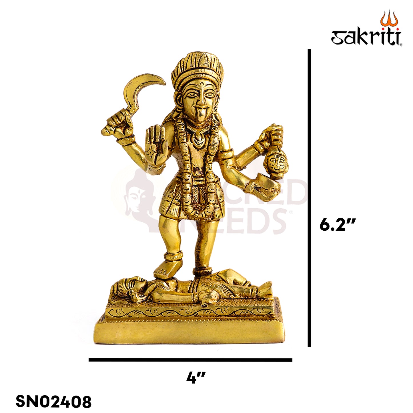 Sacred Needs Brass Kaali Matha Idol – 6.2 Inch (15.7 cm) Height | Goddess Kali Statue for Pooja Room, Temple & Shakti Worship