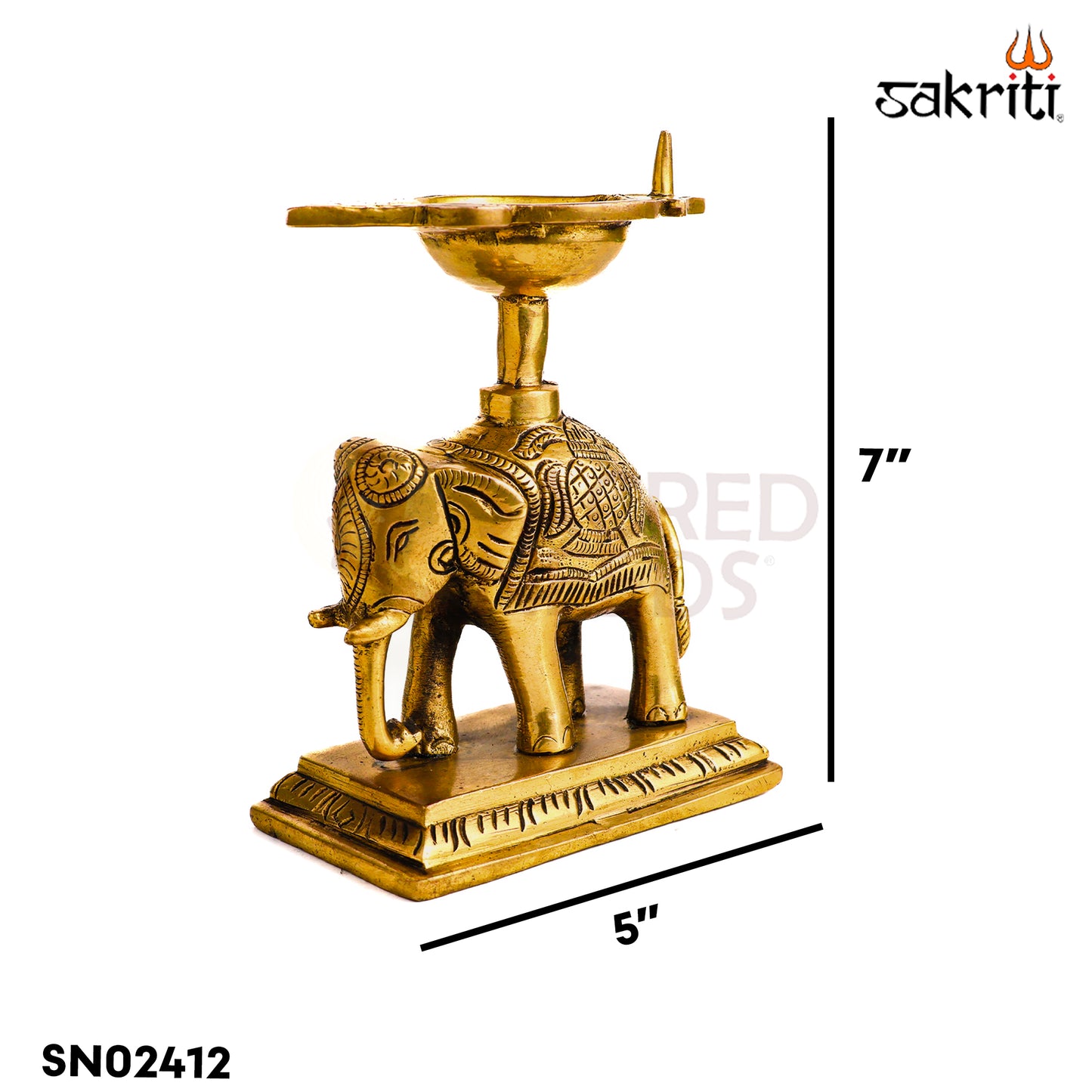 Sacred Needs Brass Elephant Vilakku – 7 Inch (17.8 cm) Height | Traditional Brass Elephant Oil Lamp for Pooja Room, Temple & Home Décor