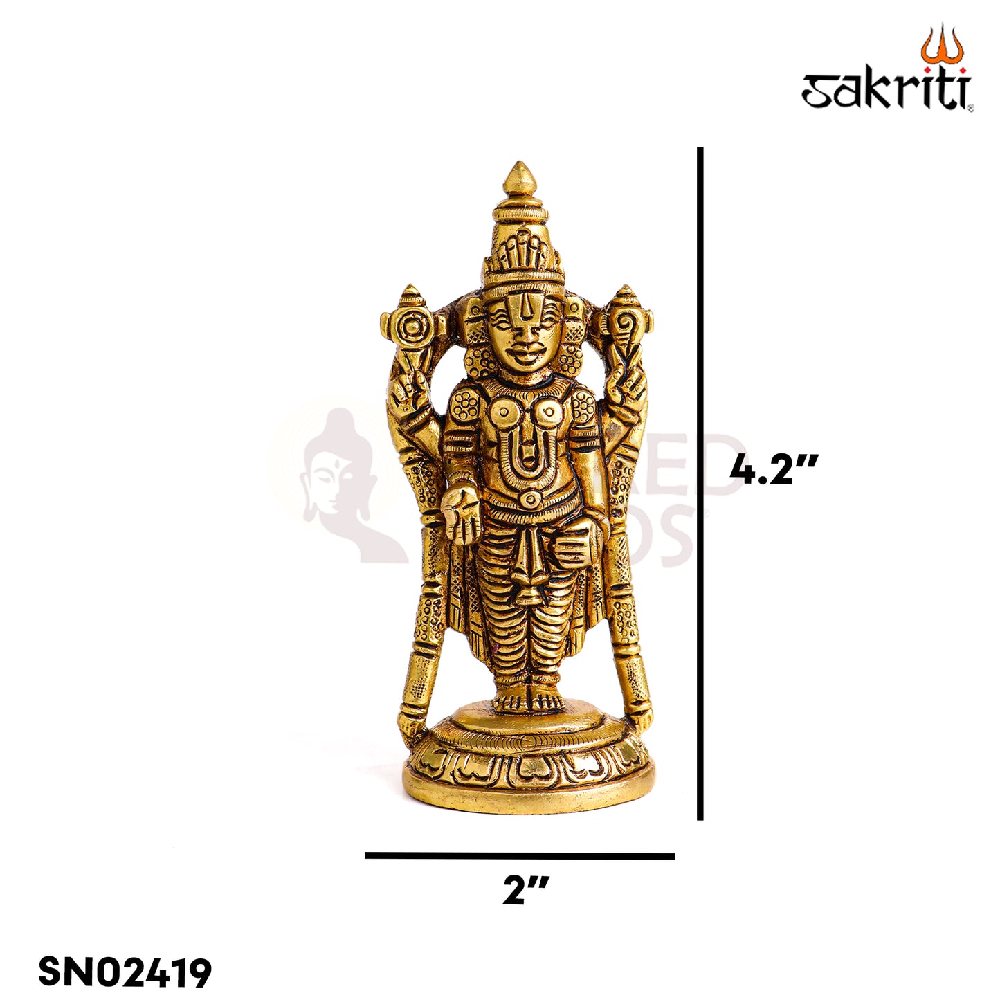 Sacred Needs Brass Balaji Idol – 4.2 Inch (10.7 cm) Height | Lord Venkateswara / Tirupati Balaji Brass Statue for Pooja Room, Temple & Home Décor