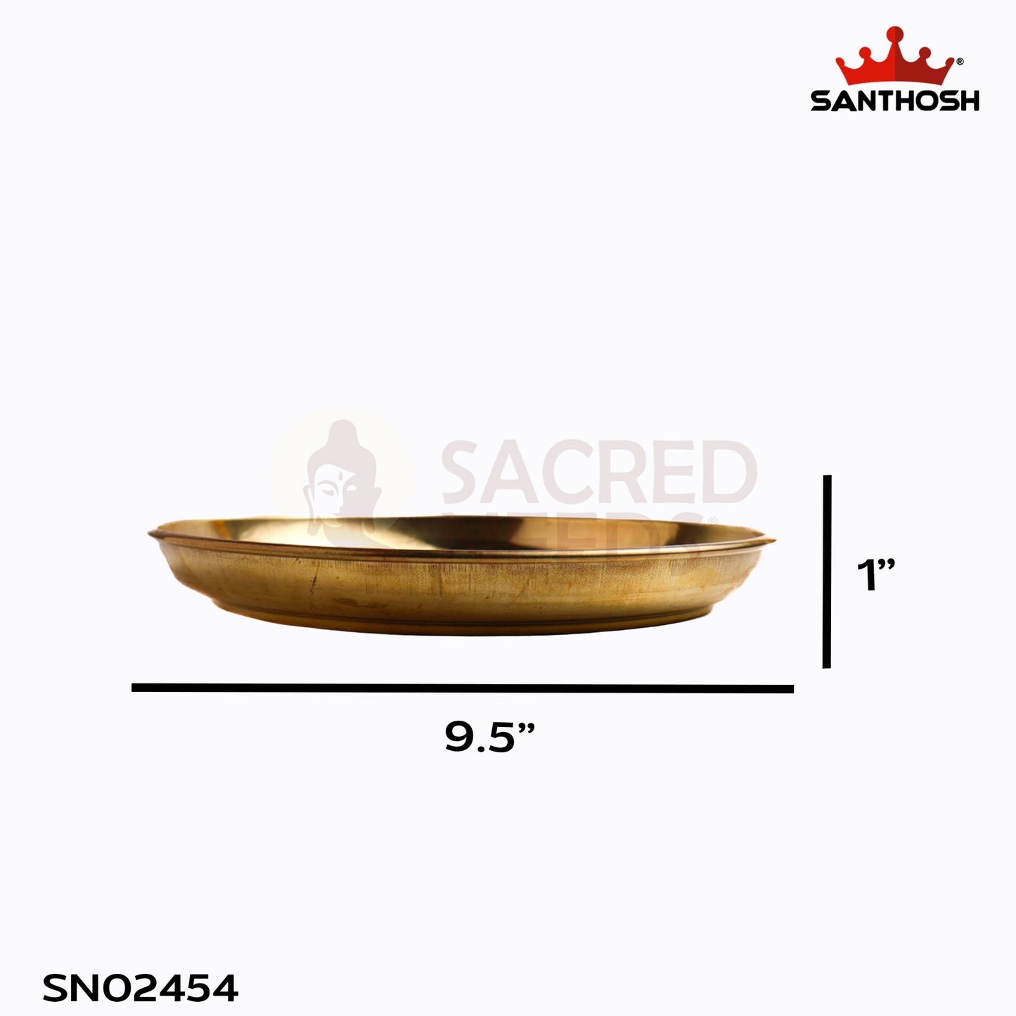 Sacred Needs Brass China Etching Plate – 9.5 Inch (24.1 cm) Diameter | Traditional Engraved Brass Pooja Thali for Temple, Rituals & Home Decor