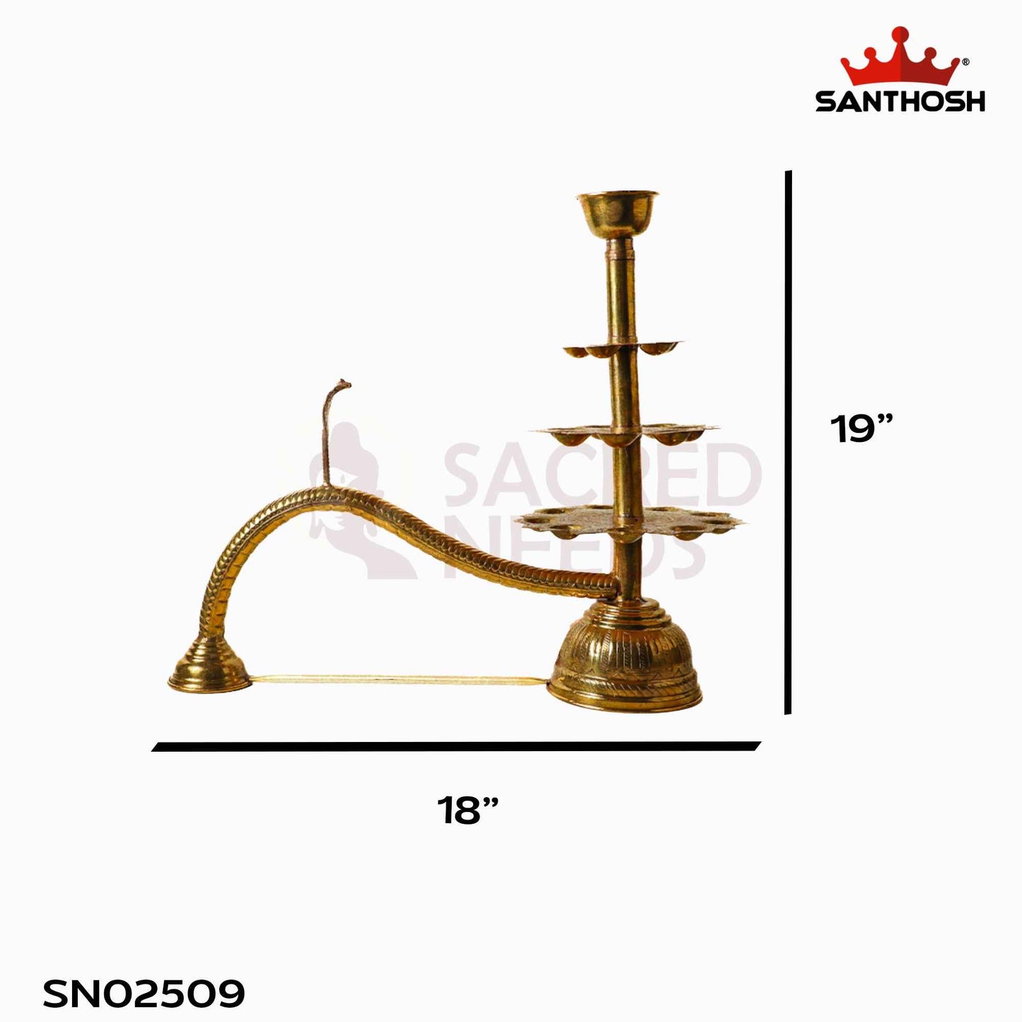 Sacred Needs Brass 21 Face 3 Step Aarti Lamp – 19 Inch (48.3 cm) Height | Traditional Multi-Wick Brass Aarti Deepam for Temple, Pooja & Ritual Ceremonies