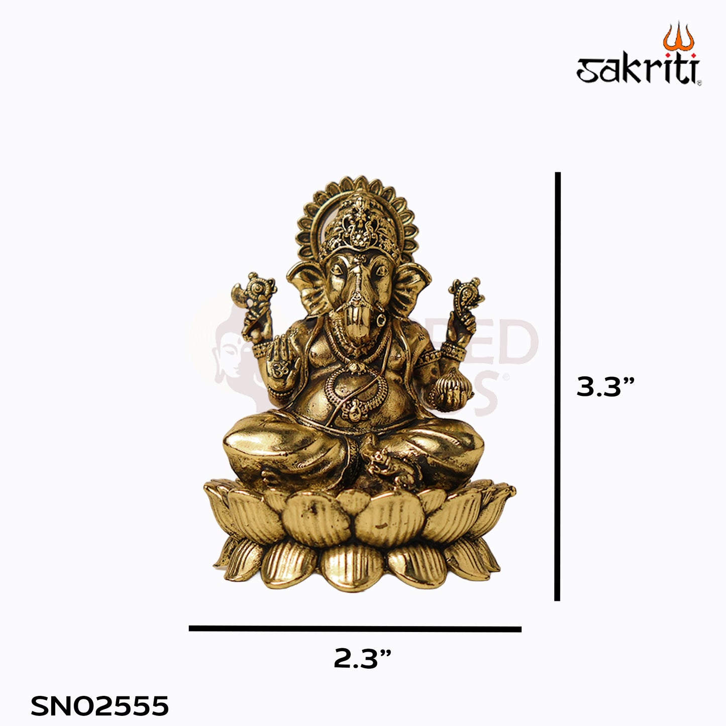 Sacred Needs Brass Lotus Ganesha Idol – 3.3 Inch (8.4 cm) Height | Lord Ganesha Statue for Pooja Room, Home Temple & Spiritual Décor