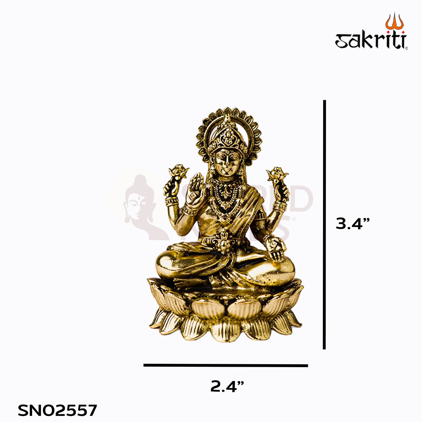 Sacred Needs Brass Lotus Lakshmi Idol – 3.4 Inch (8.6 cm) Height | Goddess Lakshmi Statue for Wealth, Prosperity & Pooja Décor