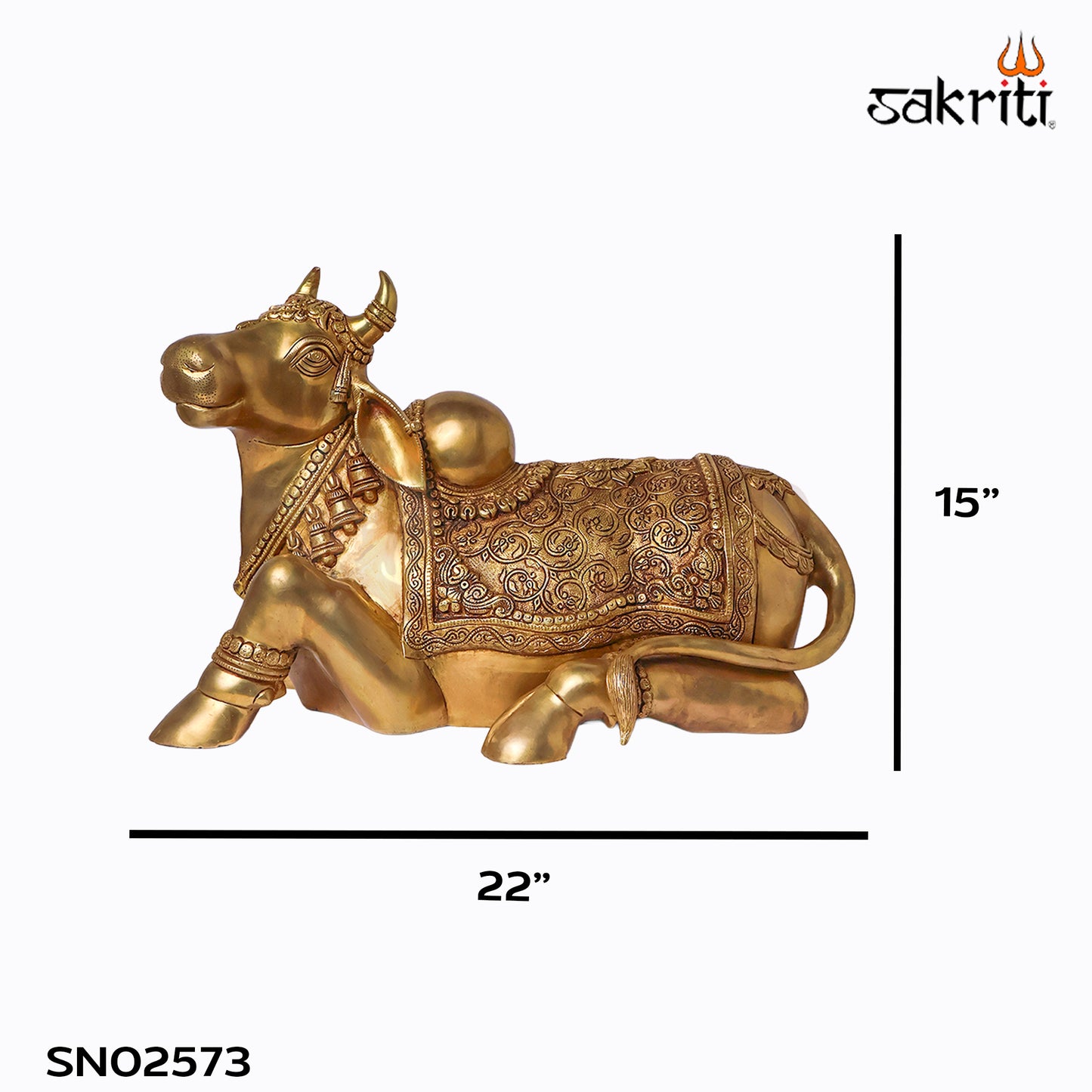 Sacred Needs Brass Nandi Idol – 15 Inch (38.1 cm) Height | Sacred Nandi Bull Statue for Shiva Temple & Pooja