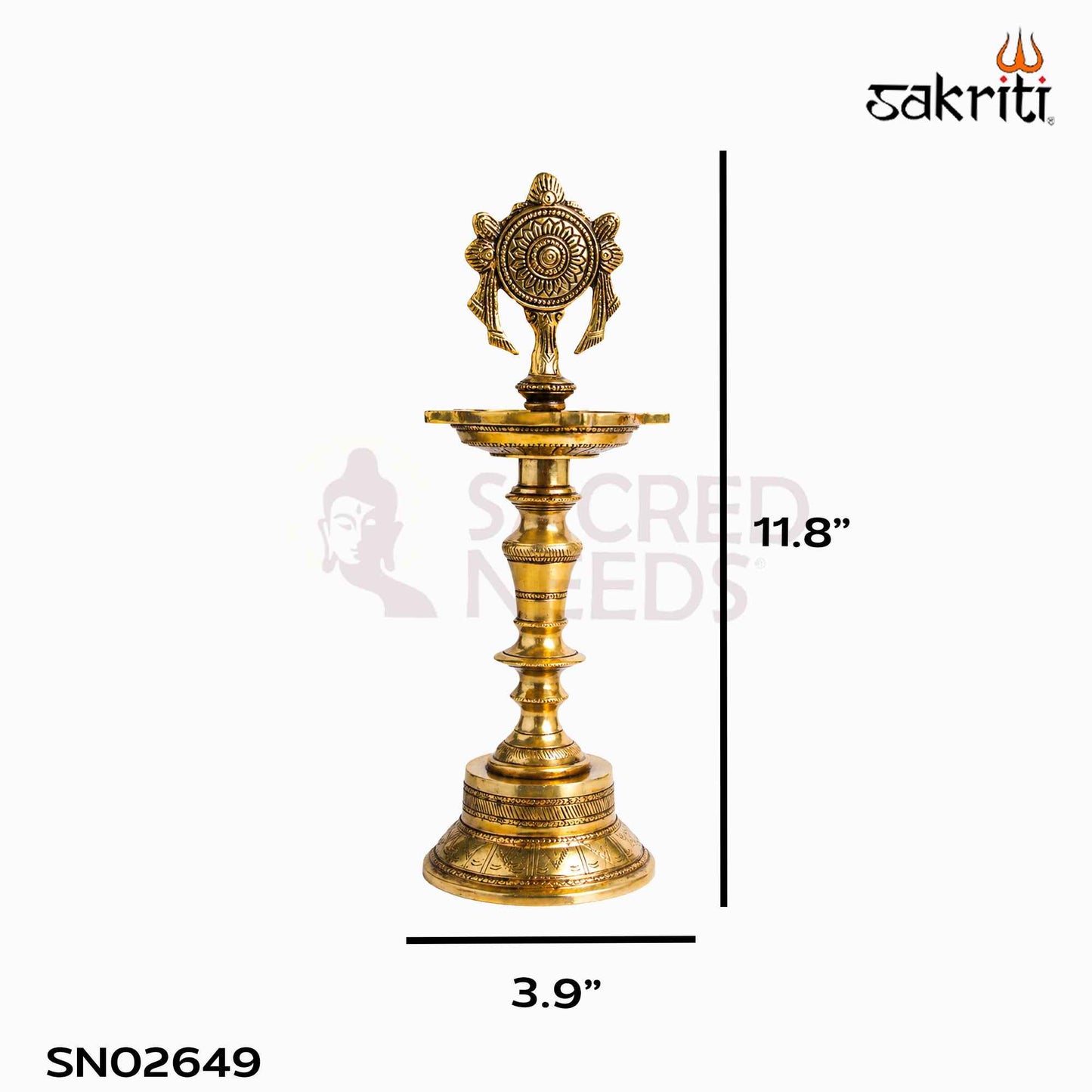 Sacred Needs Brass Chakra Lamp – 11.8 Inch (30 cm) Height | Traditional Brass Deepam for Temple, Pooja Room & Spiritual Décor