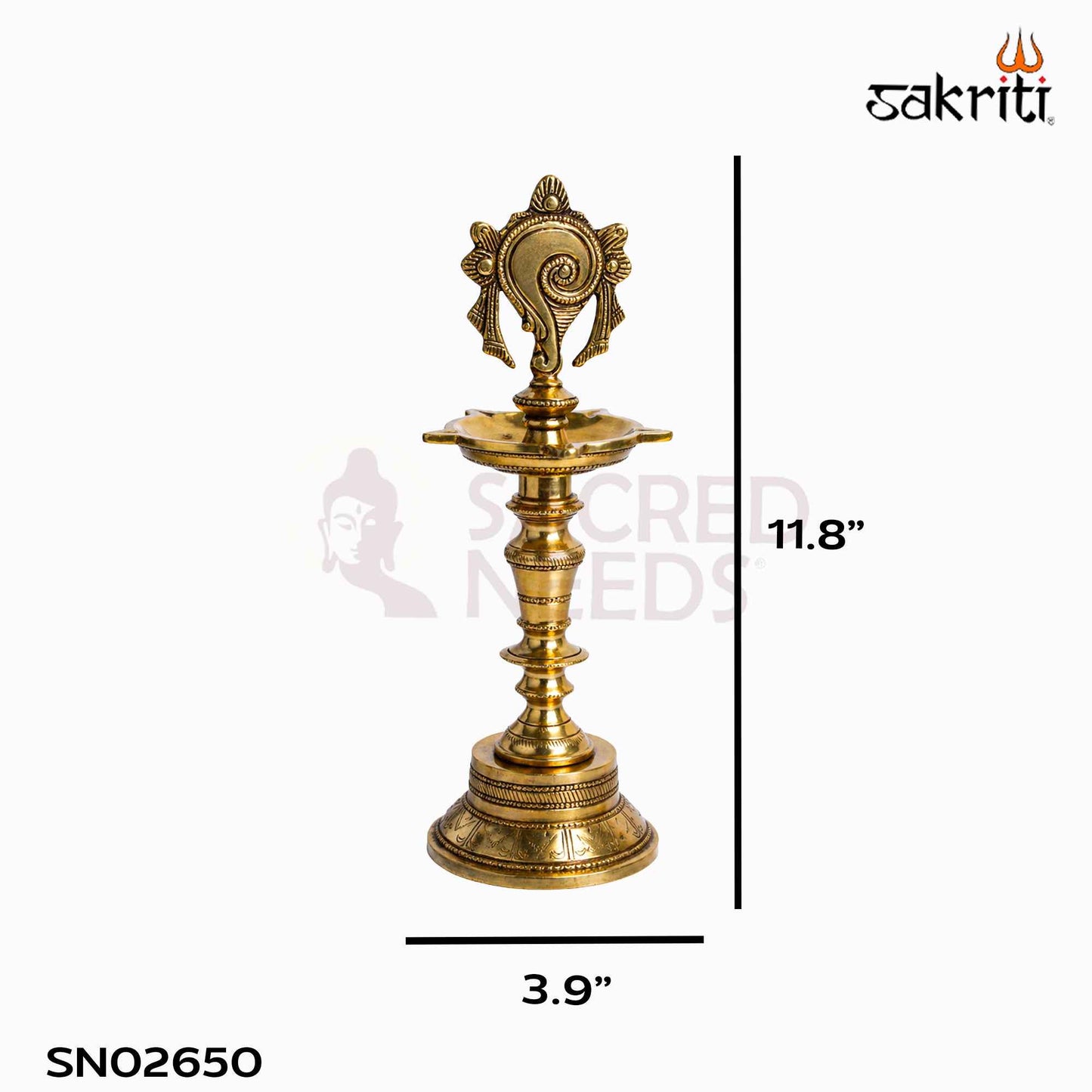 Sacred Needs Brass Shankh Lamp – 11.8 Inch (30 cm) Height | Traditional Conch Design Brass Deepam for Pooja & Temple Décor