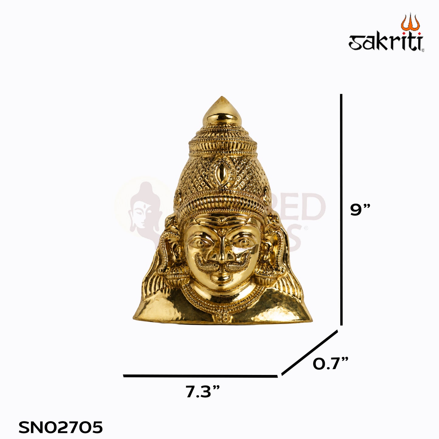 Sacred Needs Brass Karuppasamy Face Wall Mount – 9 Inch (22.9 cm) Height | Traditional Guardian Deity Face for Temple & Home Décor