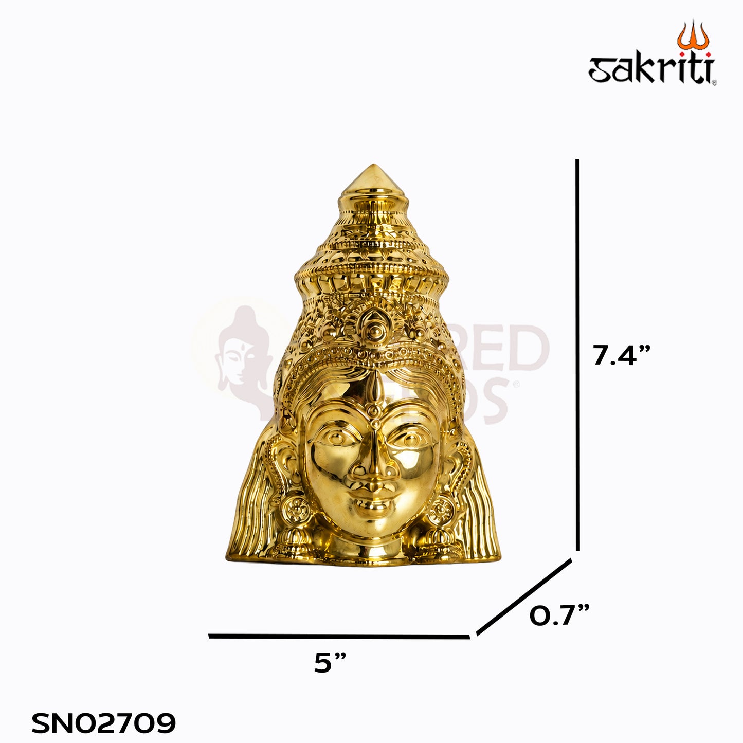 Sacred Needs Brass Lakshmi Face Wall Mount – 7.4 Inch (18.8 cm) Height | Decorative Goddess Lakshmi Face for Temple & Home Décor