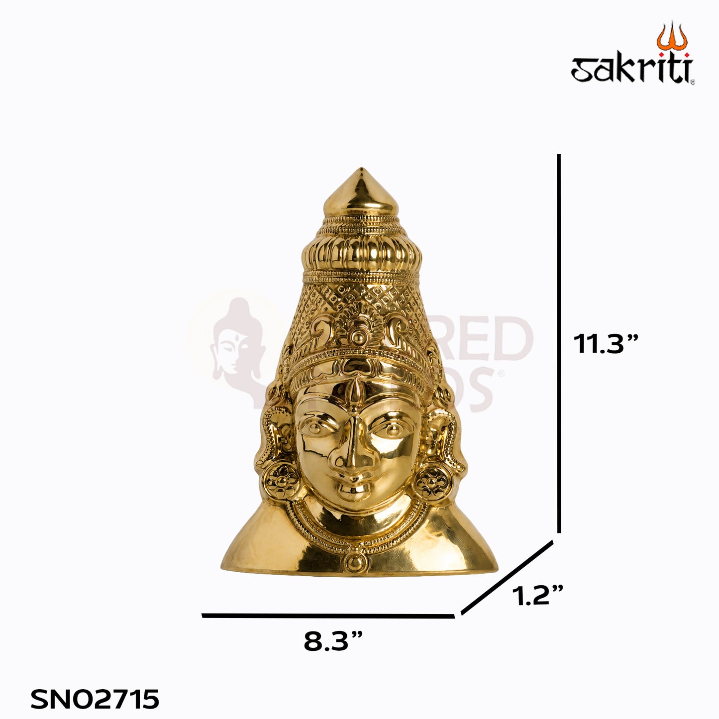 Sacred Needs Brass Amman Face Wall Mount – 11.3 Inch (28.7 cm) Height | Traditional Goddess Face Décor for Pooja Room & Temple Walls
