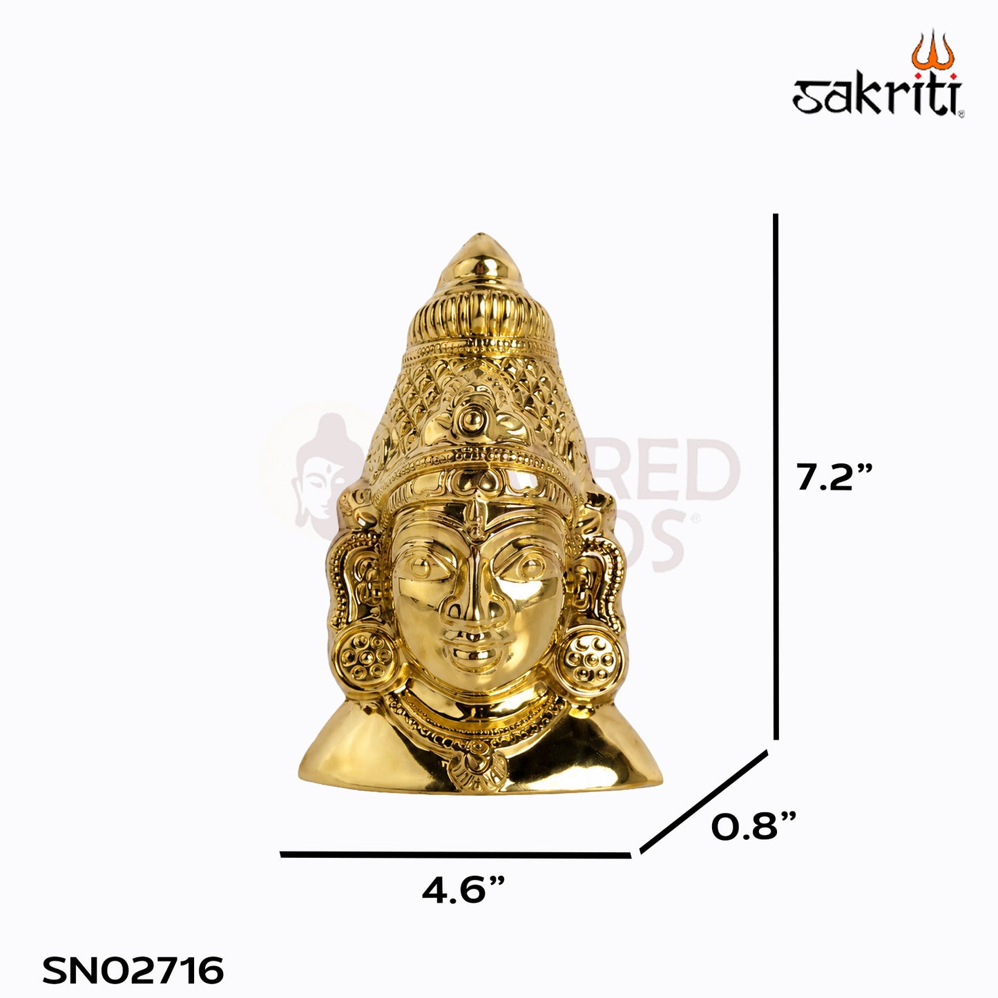 Sacred Needs Brass Amman Face Wall Hanging – 7.2 Inch (18.3 cm) Height | Decorative Goddess Face for Temple, Pooja Room & Home Décor