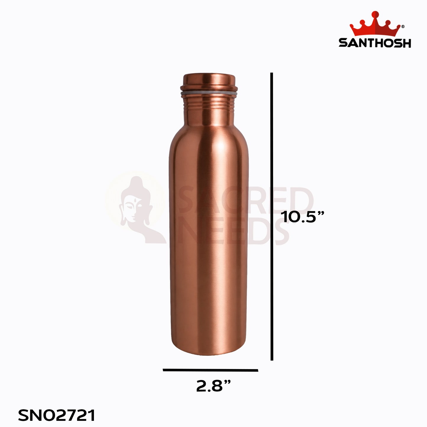 Sacred Needs Pure Copper Water Bottle – 10.5 Inch (26.7 cm) Height | Ayurvedic Copper Drinking Bottle for Healthy Water Storage & Daily Use