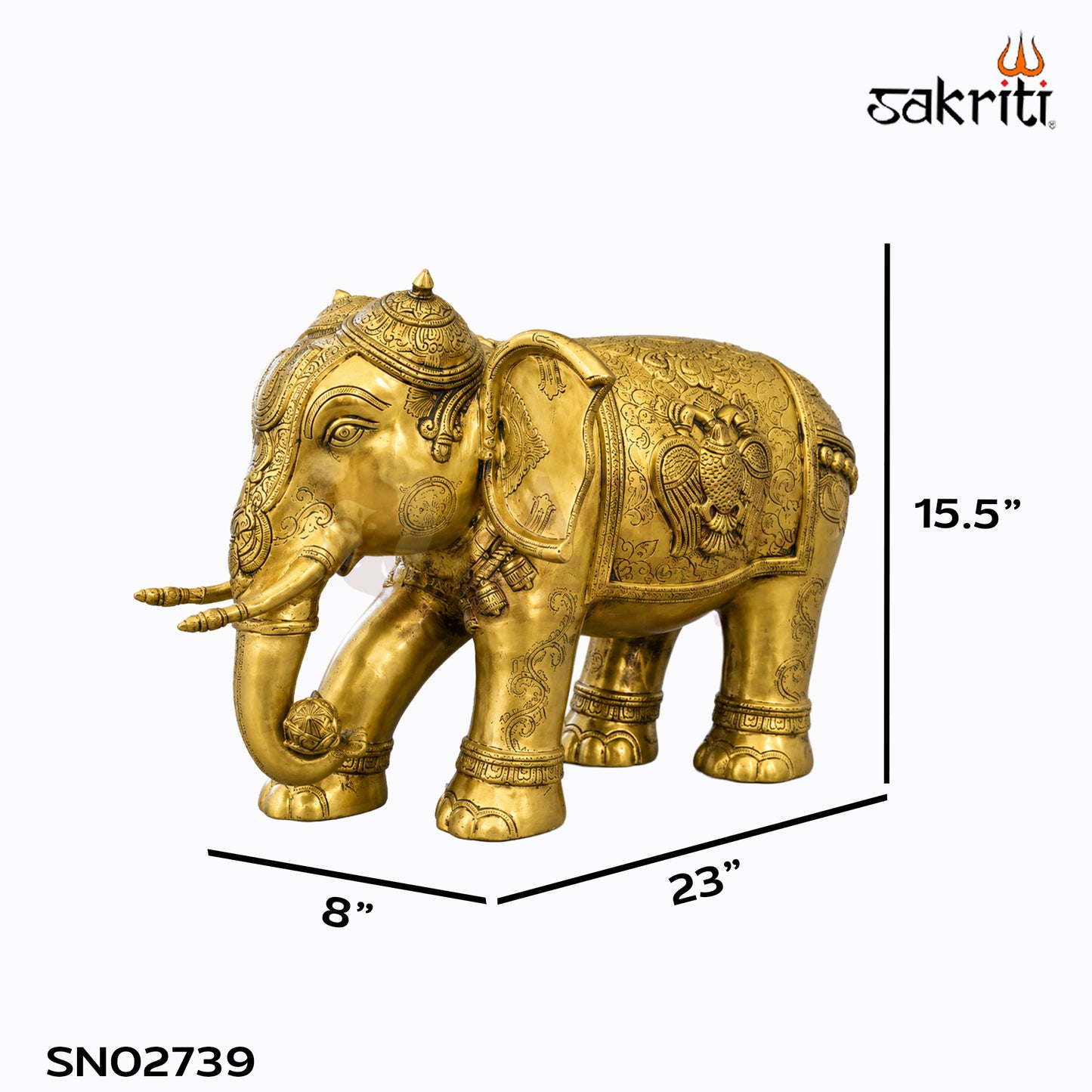 Sacred Needs Brass Elephant Statue – 15.5 Inch (39.4 cm) Height | Decorative Brass Elephant Idol for Home Décor, Entrance, Office & Traditional Interiors