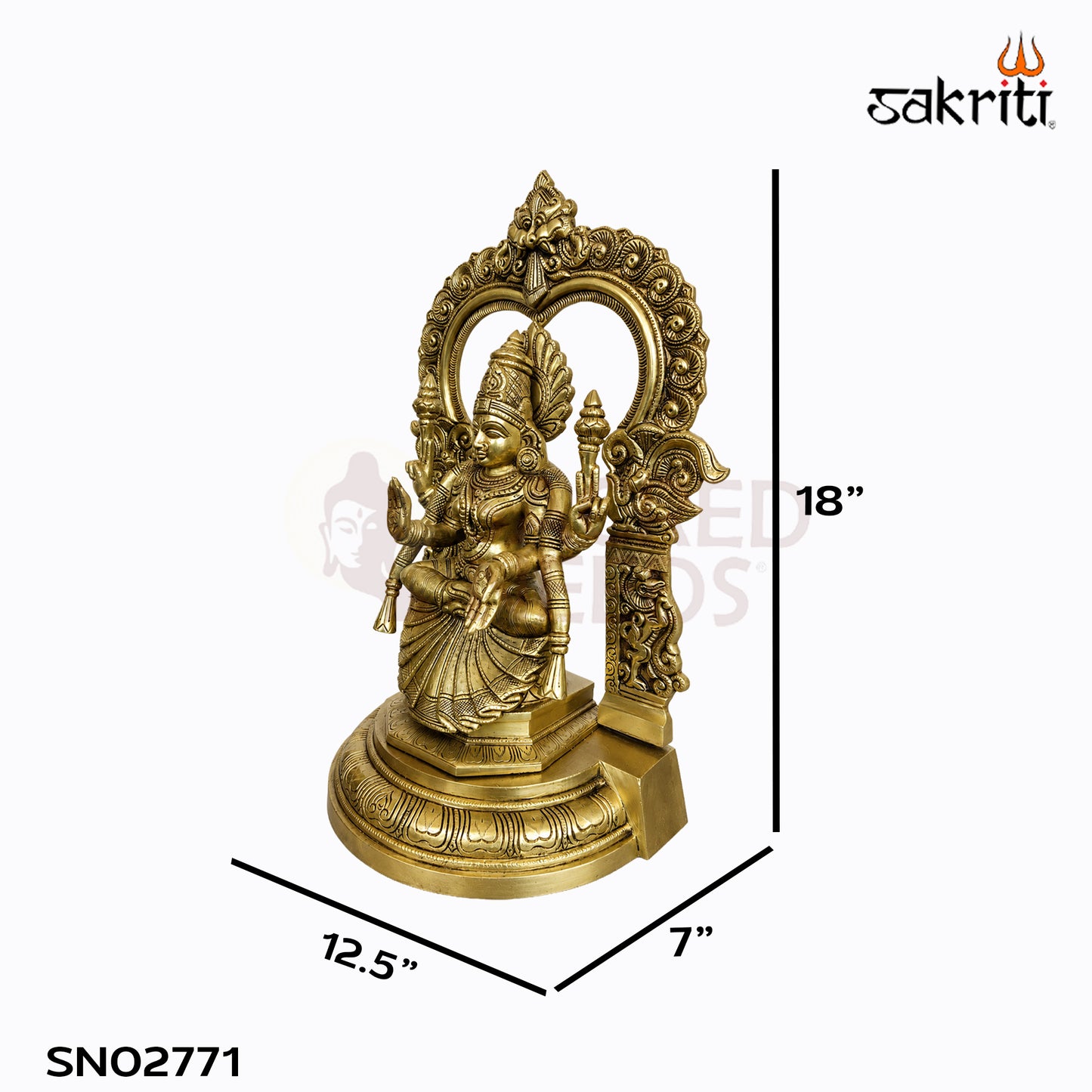 Sacred Needs Brass Padmavathi Thayar Idol with Arch – 18 Inch (45.7 cm) Height | Goddess Padmavathi Statue for Temple, Pooja Room, Home Altar & Spiritual Décor