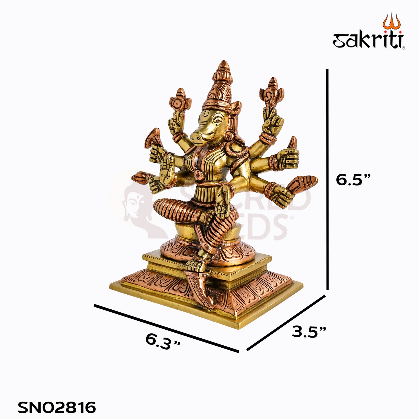 Sacred Needs Brass Varahi Idol – 6.5 Inch (16.5 cm) Height | Goddess Varahi Statue for Protection, Shakti Worship, Temple & Pooja Room Décor