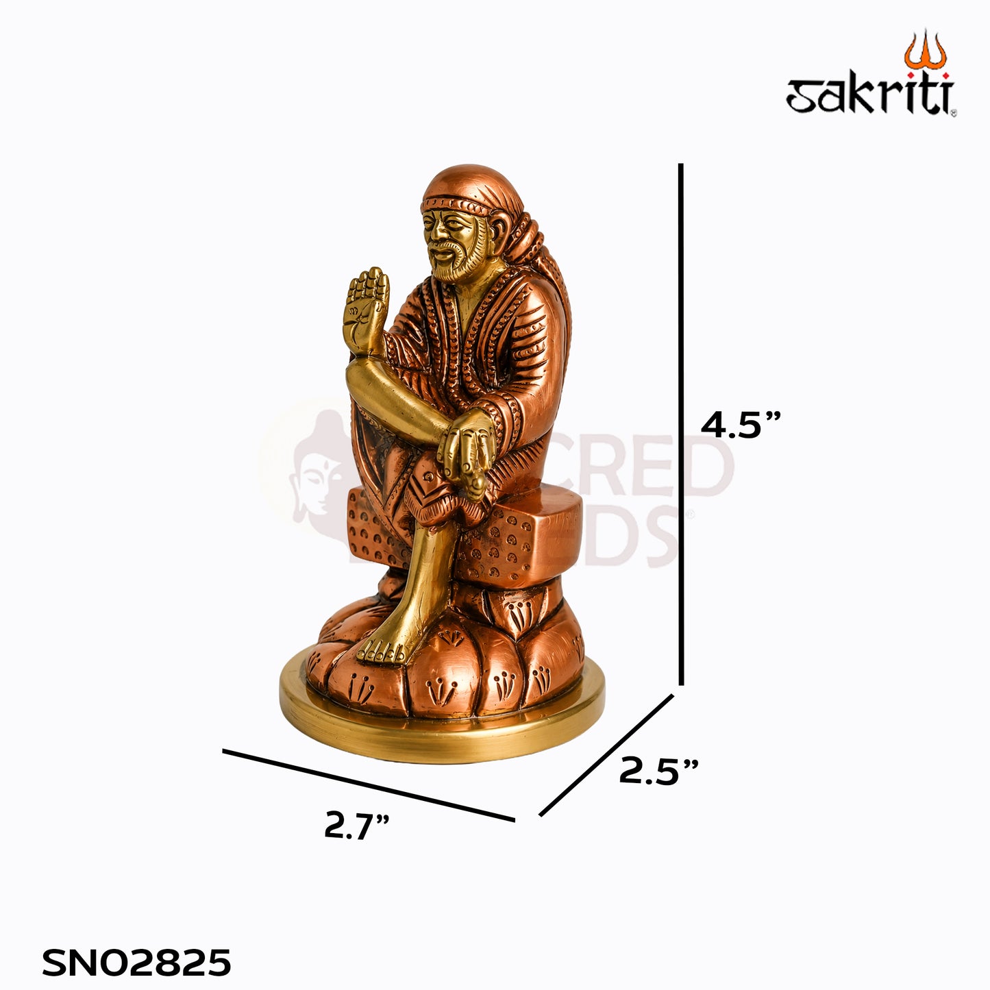 Sacred Needs Brass Sai Baba Idol – 4.5 Inch (11.4 cm) Height | Shirdi Sai Baba Statue for Pooja Room, Home Temple, Office & Spiritual Décor