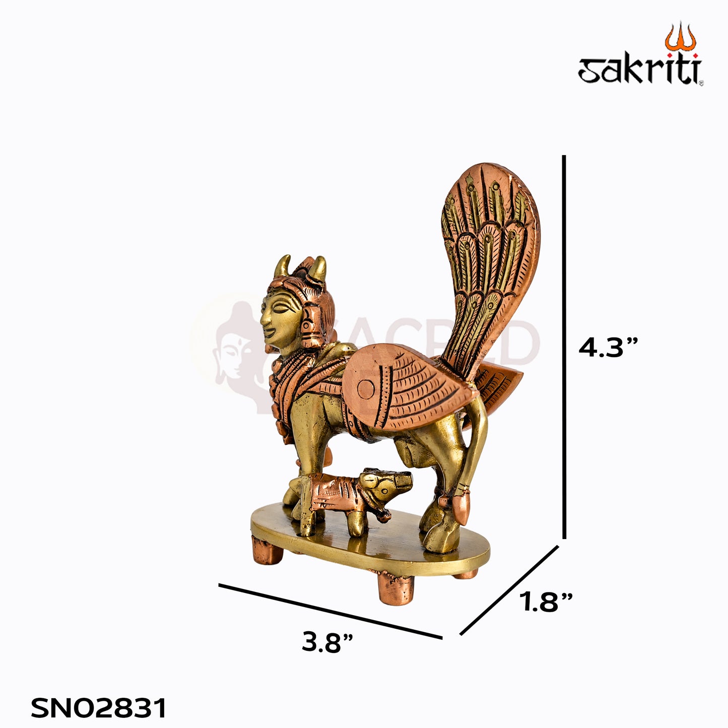 Sacred Needs Brass Kamadhenu Cow Idol – 4.3 Inch (10.9 cm) Height | Divine Kamadhenu Statue for Pooja Room, Home Temple, Vastu & Spiritual Décor