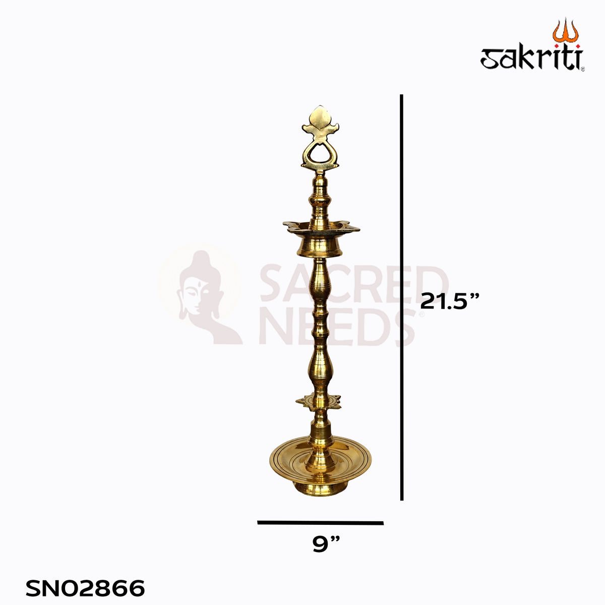 Sacred Needs Brass Tirunelveli Kuthu Vilakku – 21.5 Inch (54.6 cm) Height | Traditional South Indian Brass Standing Lamp for Pooja & Temple
