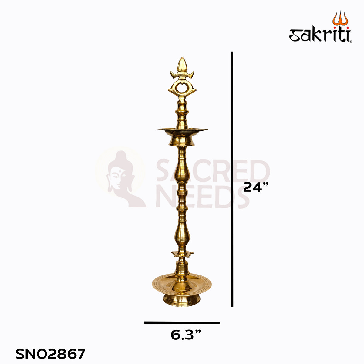 Sacred Needs Brass Tirunelveli Kuthuvilaku – 24 Inch (61 cm) Height | Traditional Tall Brass Oil Lamp for Pooja, Temple & Festive Decor