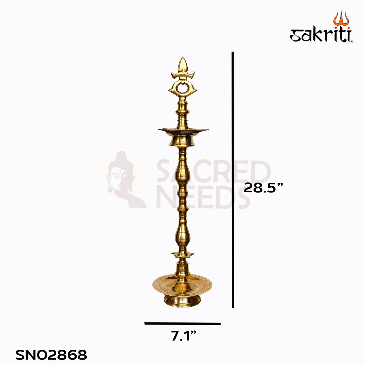 Sacred Needs Brass Tirunelveli Kuthuvilaku – 28.5 Inch (72.4 cm) Height | Traditional Tall Brass Diya Lamp for Pooja Room, Temple & Festivals