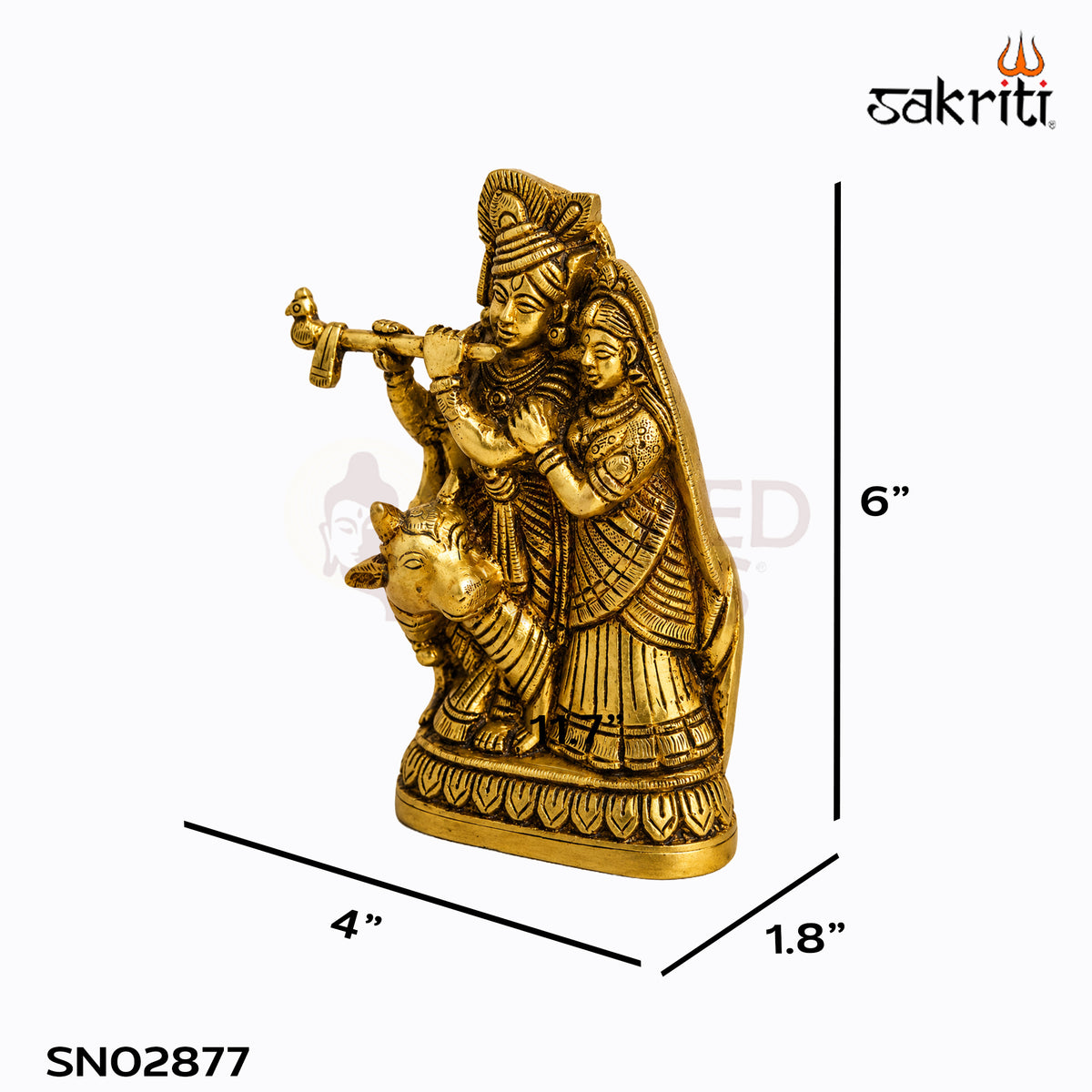 Sacred Needs Brass Radha Krishna with Cow Idol – 6 Inch (15.2 cm) Height | Krishna Radha Statue for Pooja Room, Home Temple & Devotional Décor