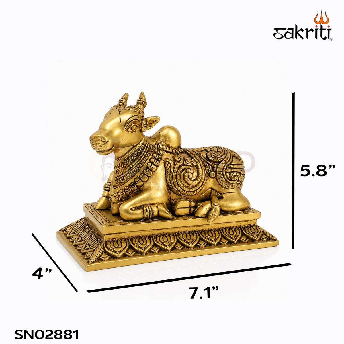Sacred Needs Brass Nandhi Idol – 5.8 Inch (14.7 cm) Height | Traditional Nandi Statue for Shiva Pooja, Home Temple & Spiritual Décor