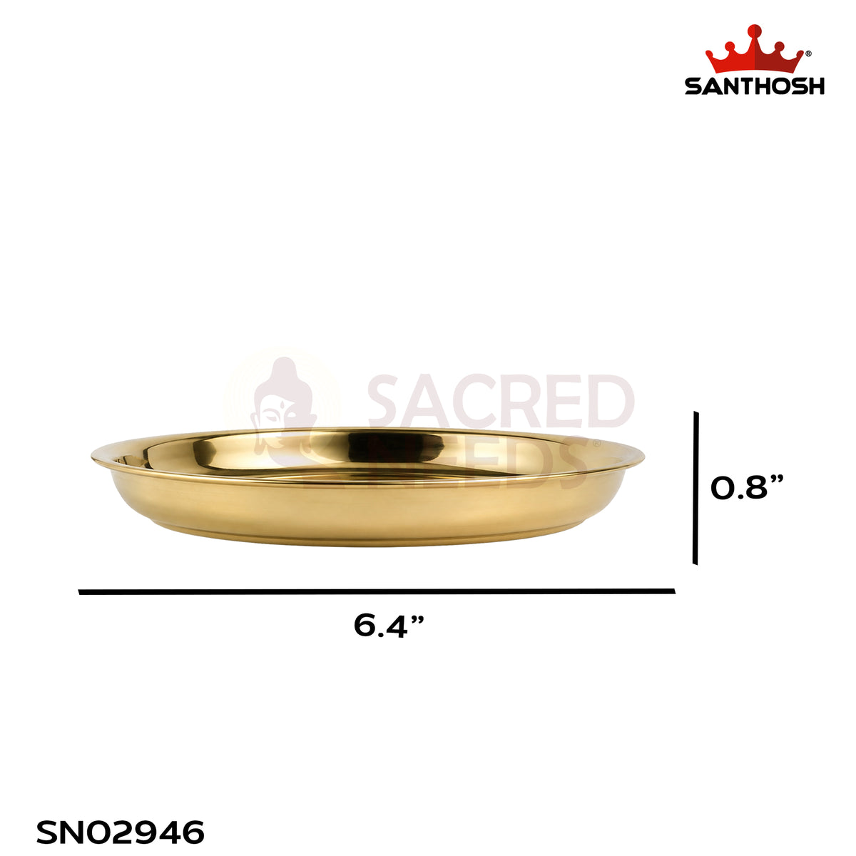 Sacred Needs Brass ICC China Plate – 6.4 Inch (16.3 cm) | Decorative Brass Pooja Plate for Traditional Rituals, Temple & Home Décor