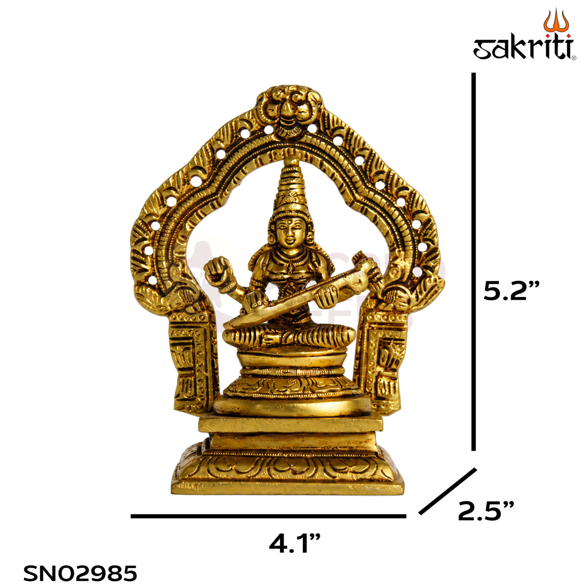Brass Saraswathi Idol with Arch – 5.2 Inch (13.2 cm) Height | Goddess Saraswati Statue for Pooja Room, Home Temple & Study Room Décor.