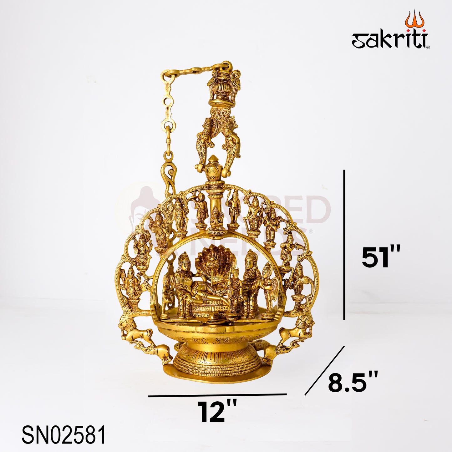 Brass Dasavatharam Hanging Vilakku – 51 Inch Traditional Brass Oil Lamp for Pooja Room and Home Temple Decor
