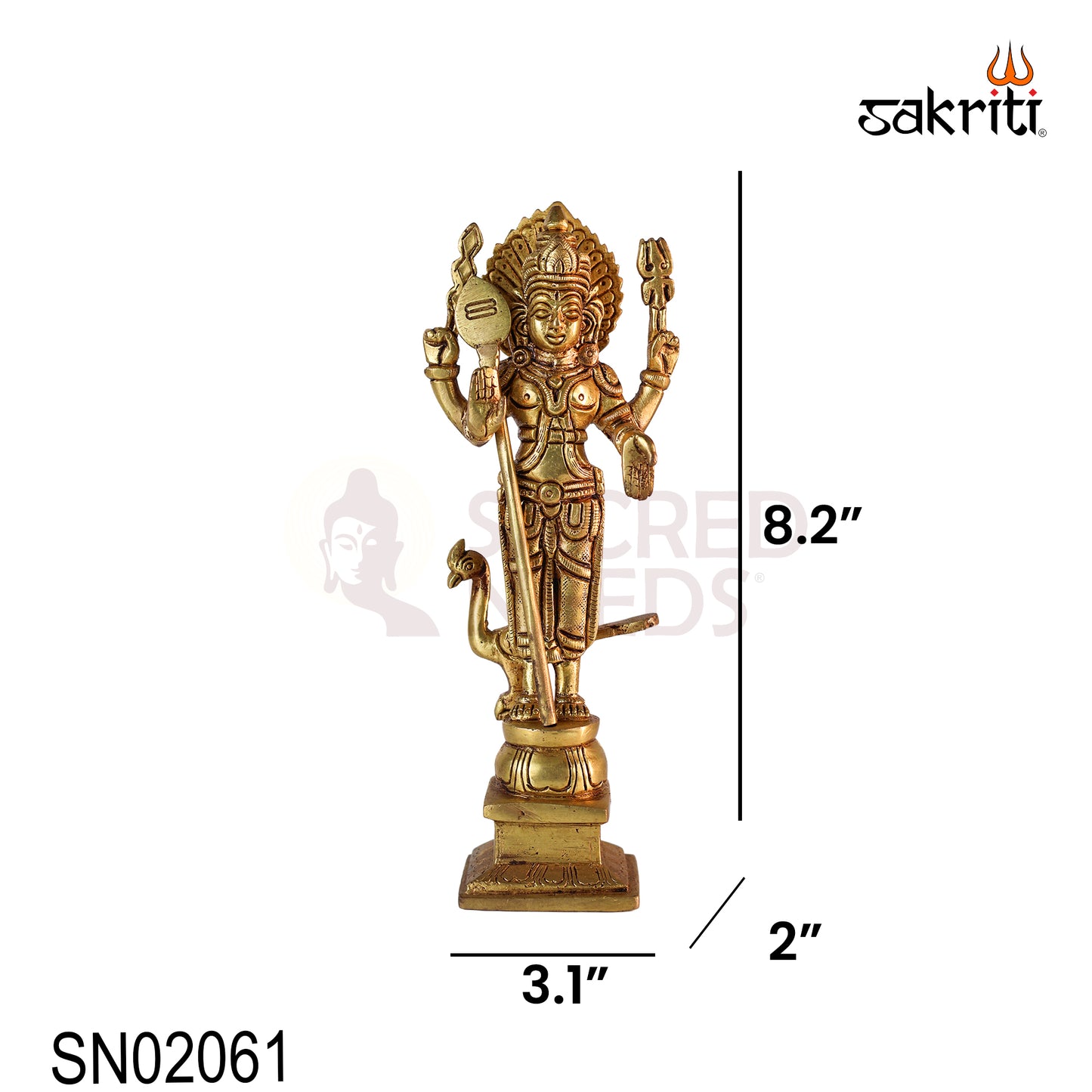 Brass Murugan Idol – 3.1 Inch Length | Lord Murugan Statue for Pooja, Temple & Home Décor
