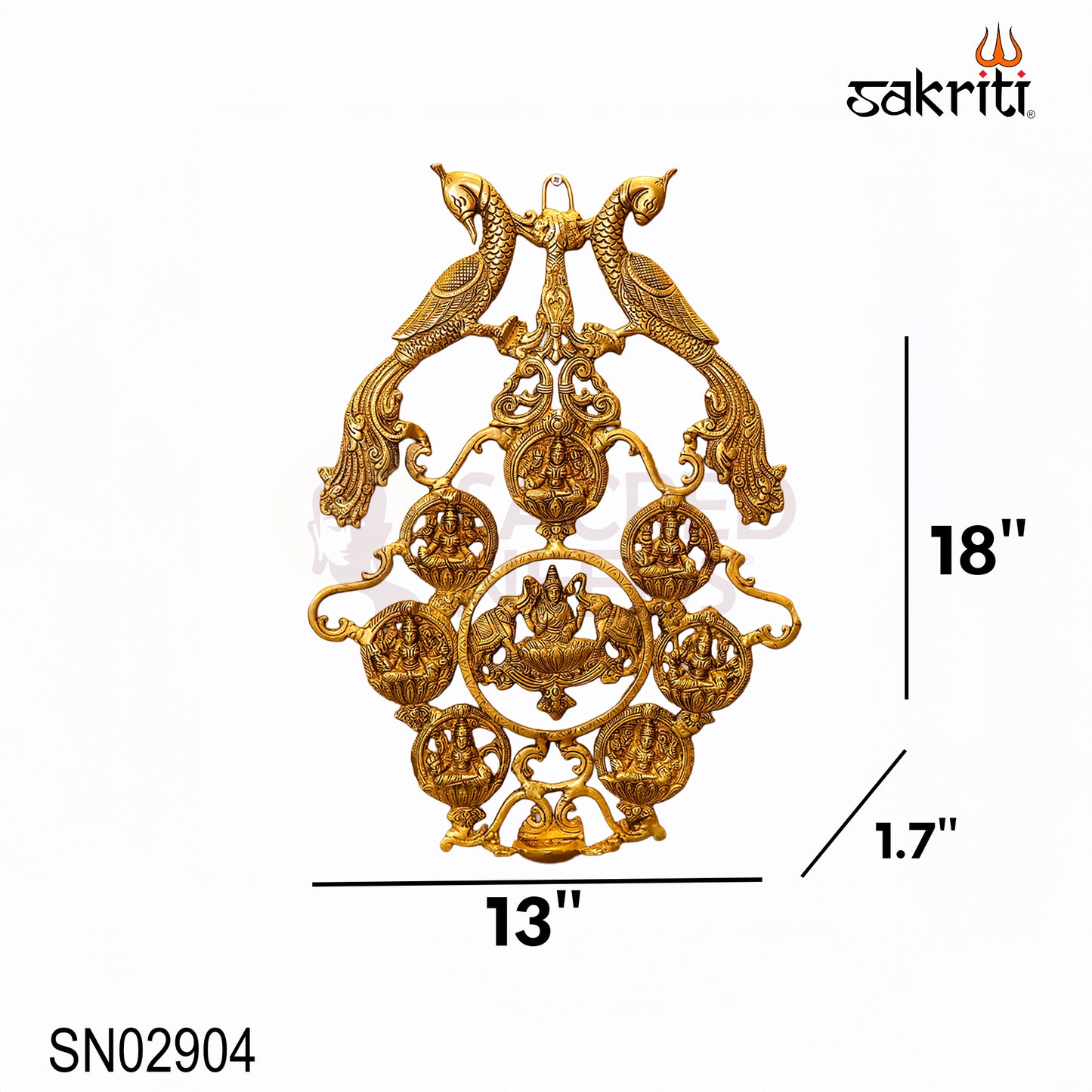 Brass Astalakshmi Wall Mounted Frame with Deepam – 18 Inch Traditional Lakshmi Frame for Temple & Home Decor