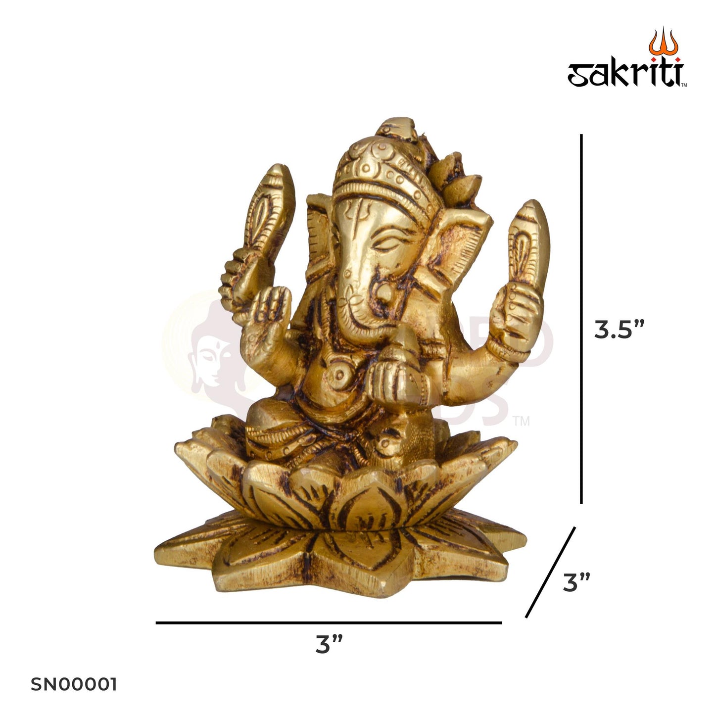 Brass Lotus Ganesha Idol – 3.5 Inch Height | Decorative Vinayaka Statue for Pooja, Car Dashboard & Gifting