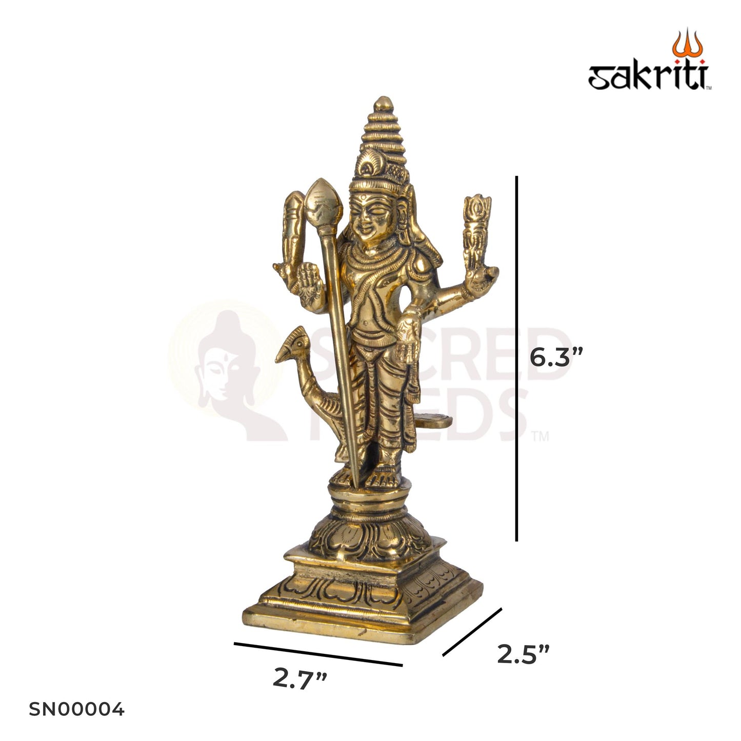 Brass Murugan Idol – 6.3 Inch Height | Subramanya Swamy Statue for Pooja, Festive Decor & Gifting