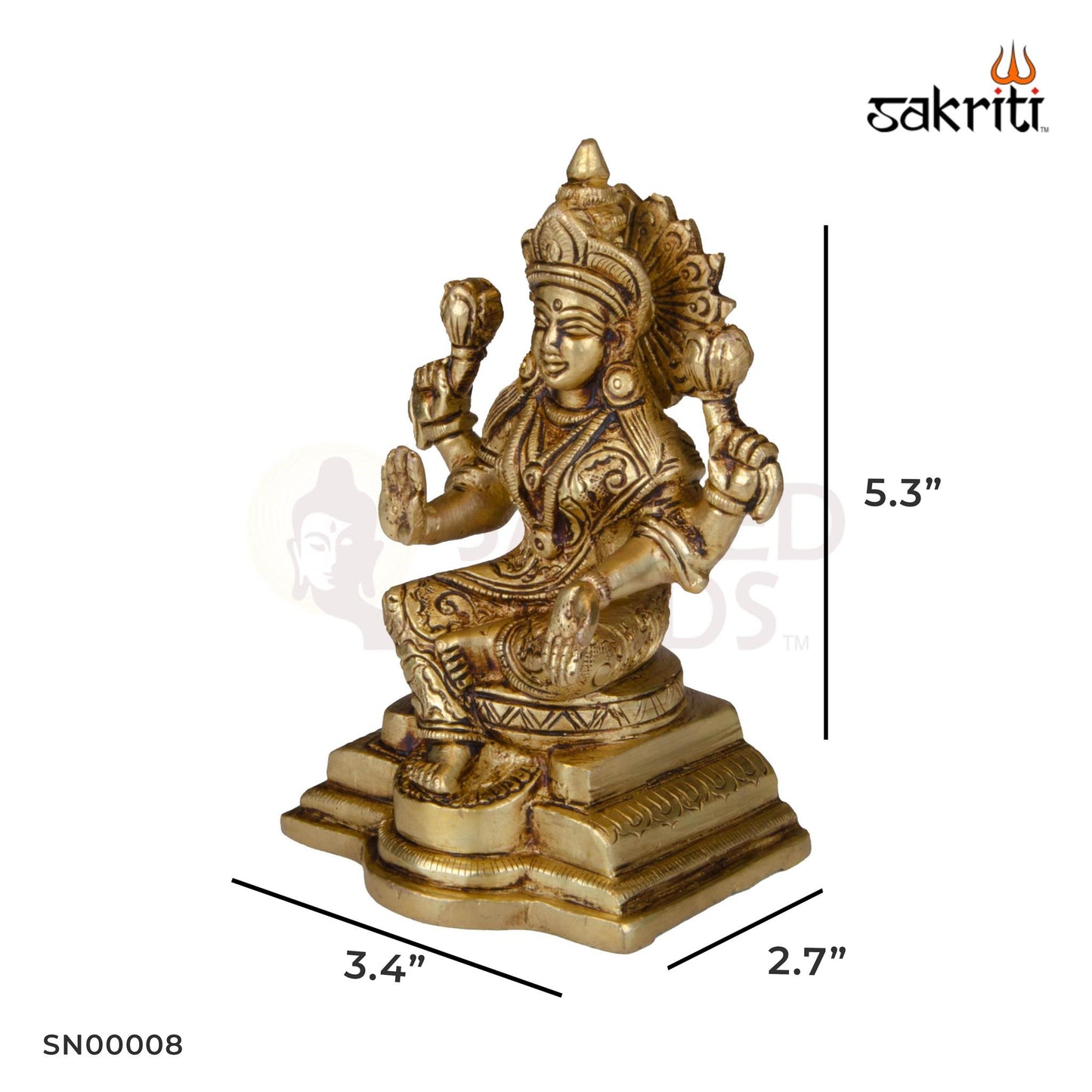 Brass Lakshmi Idol – 5.3 Inch Height | Mahalakshmi Statue for Pooja, Diwali & Prosperity Decor