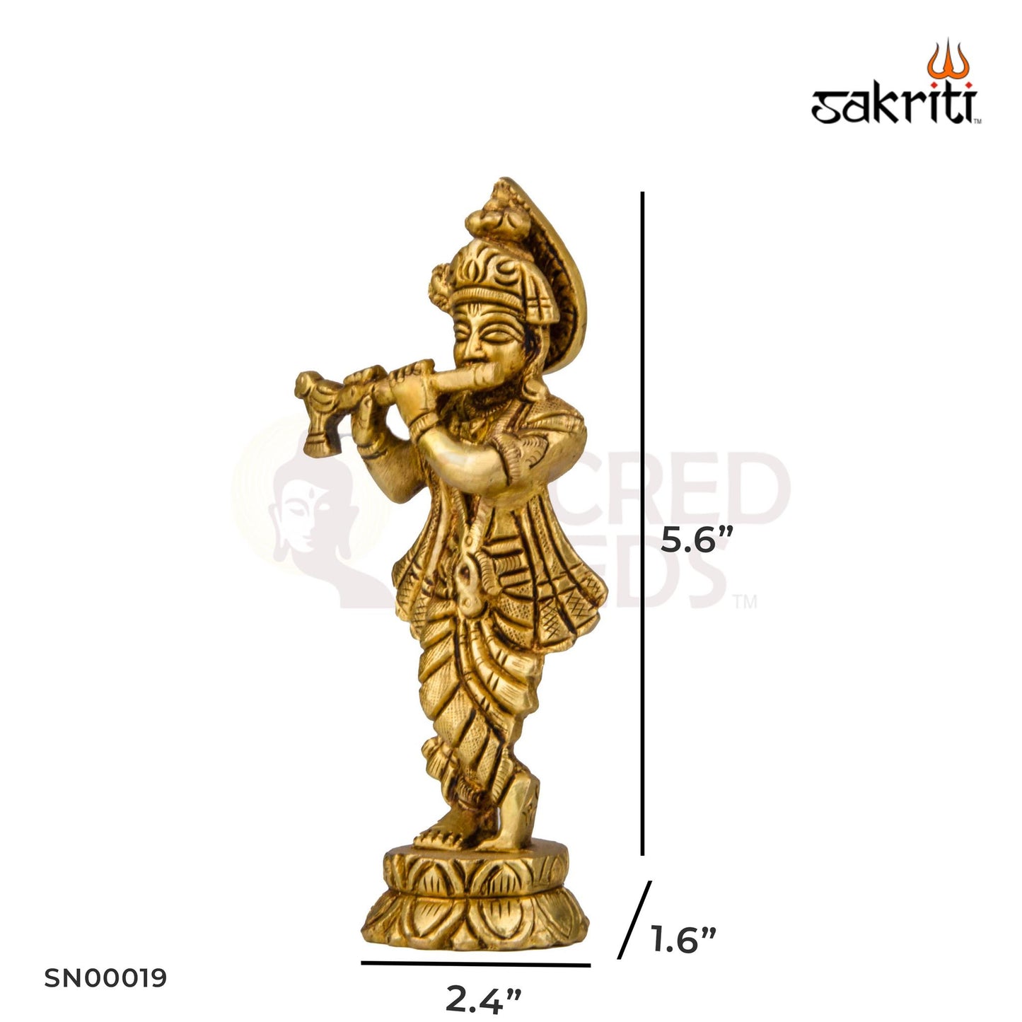 Brass Flute Krishna Idol – 5.6 Inch Height | Shree Krishna Statue for Pooja, Janmashtami & Decor