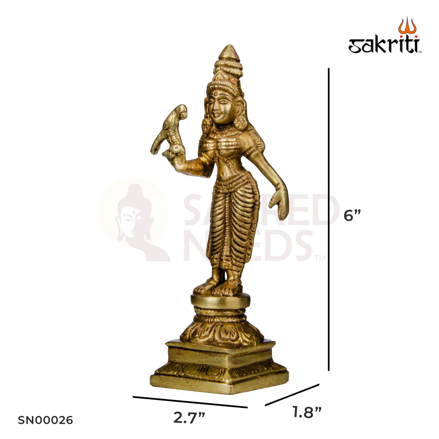 Brass Meenakshi Idol – 6 Inch Height | Goddess Meenakshi Statue for Temple & Wedding Gifting