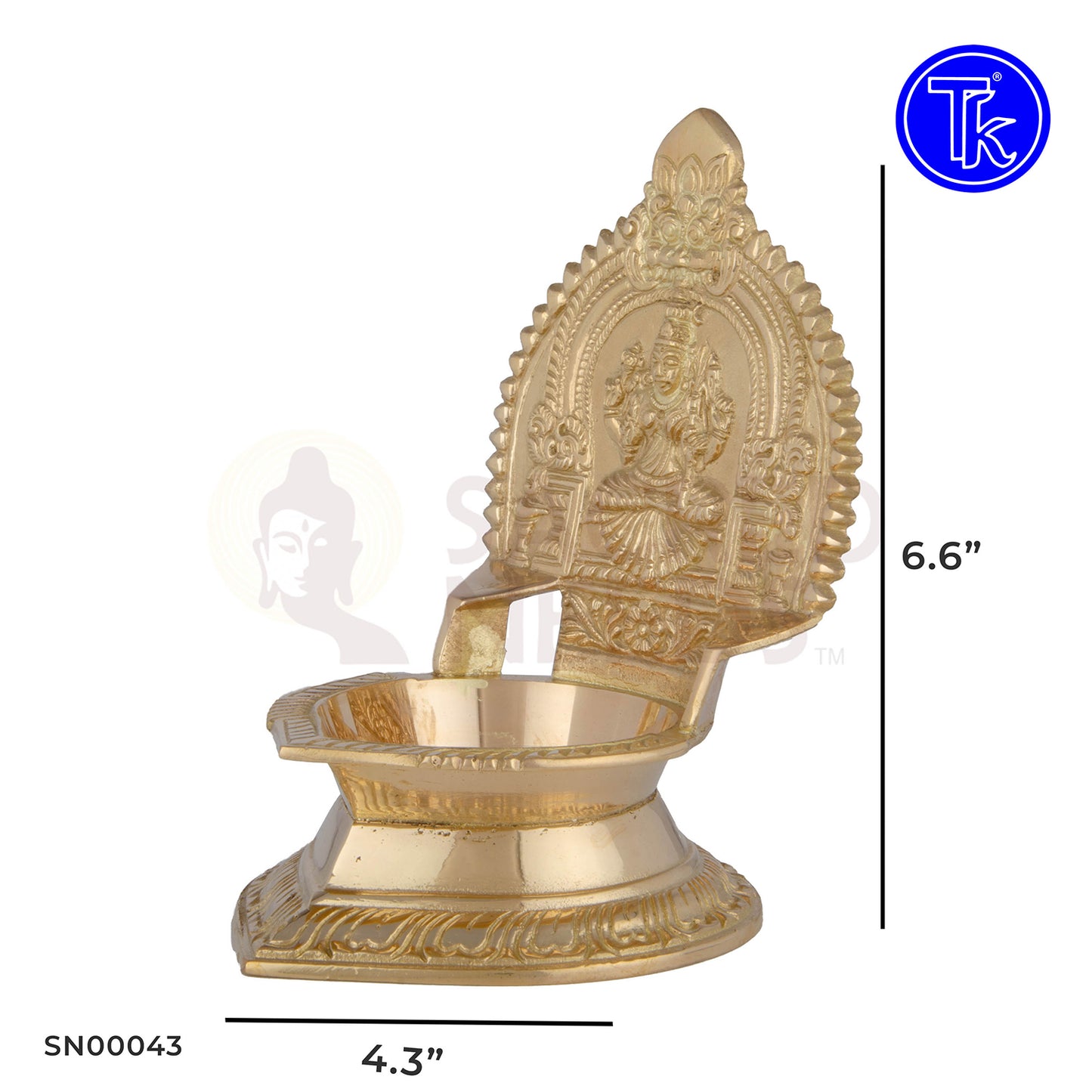 Brass Kanchi Kamakshi Vilakku – 6.6 Inch Height | Divine Oil Lamp for Temple & Pooja Decor