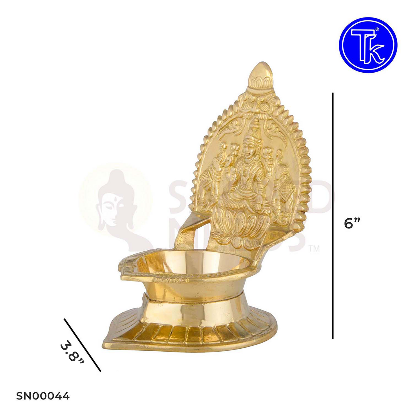 Brass Lakshmi Vilakku – 6 Inch Height | Mahalakshmi Oil Lamp for Diwali, Wealth & Pooja