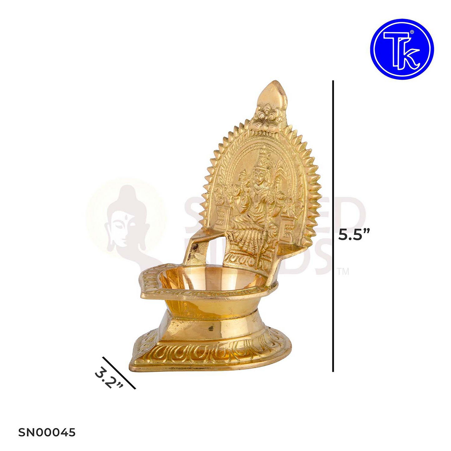 Brass Kanchi Kamakshi Villaku – 5.5 Inch Height | Traditional Goddess Lamp for Festive Pooja