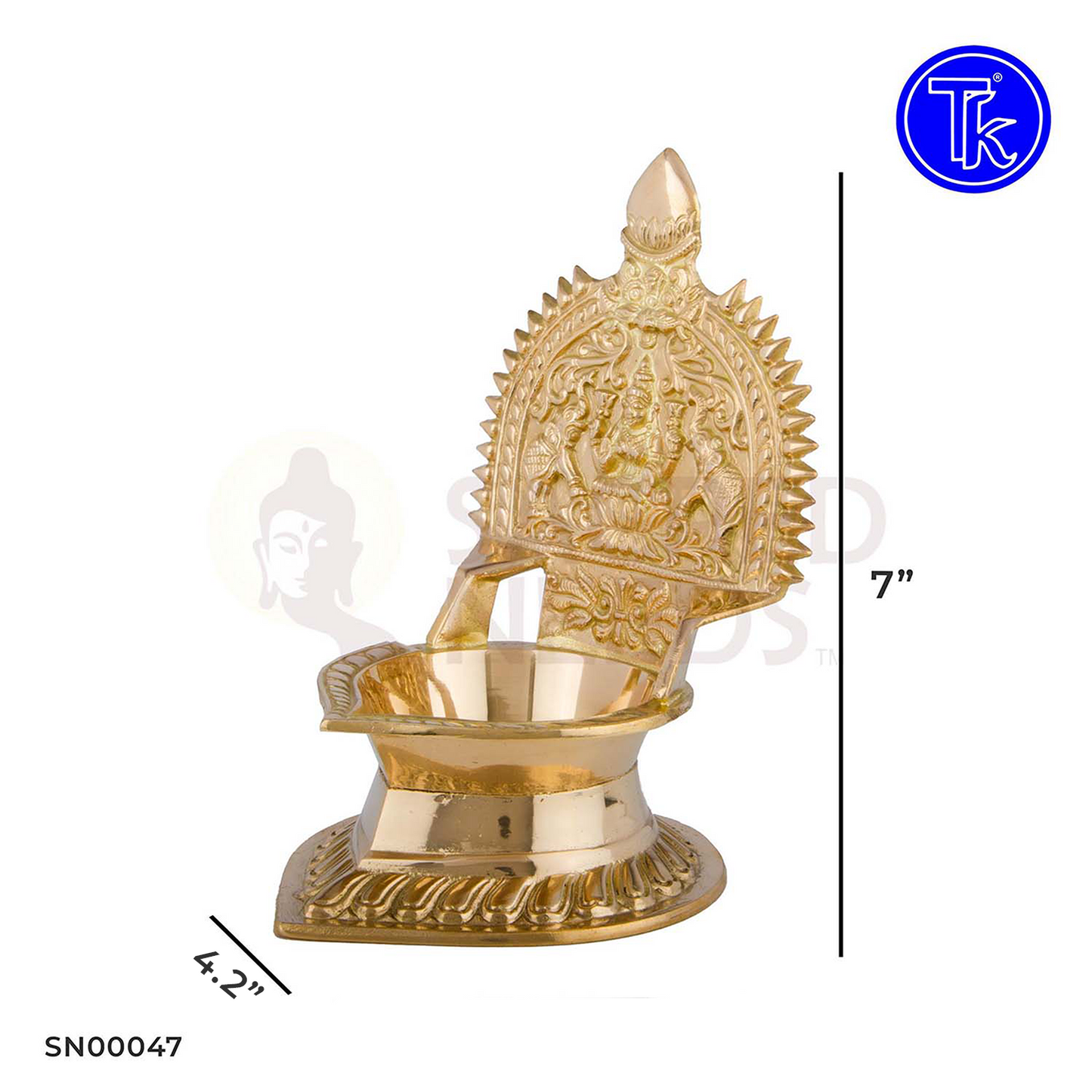 Brass Lakshmi Vilakku – 7 Inch Height | Traditional Brass Lamp for Pooja, Temple & Home Decoration