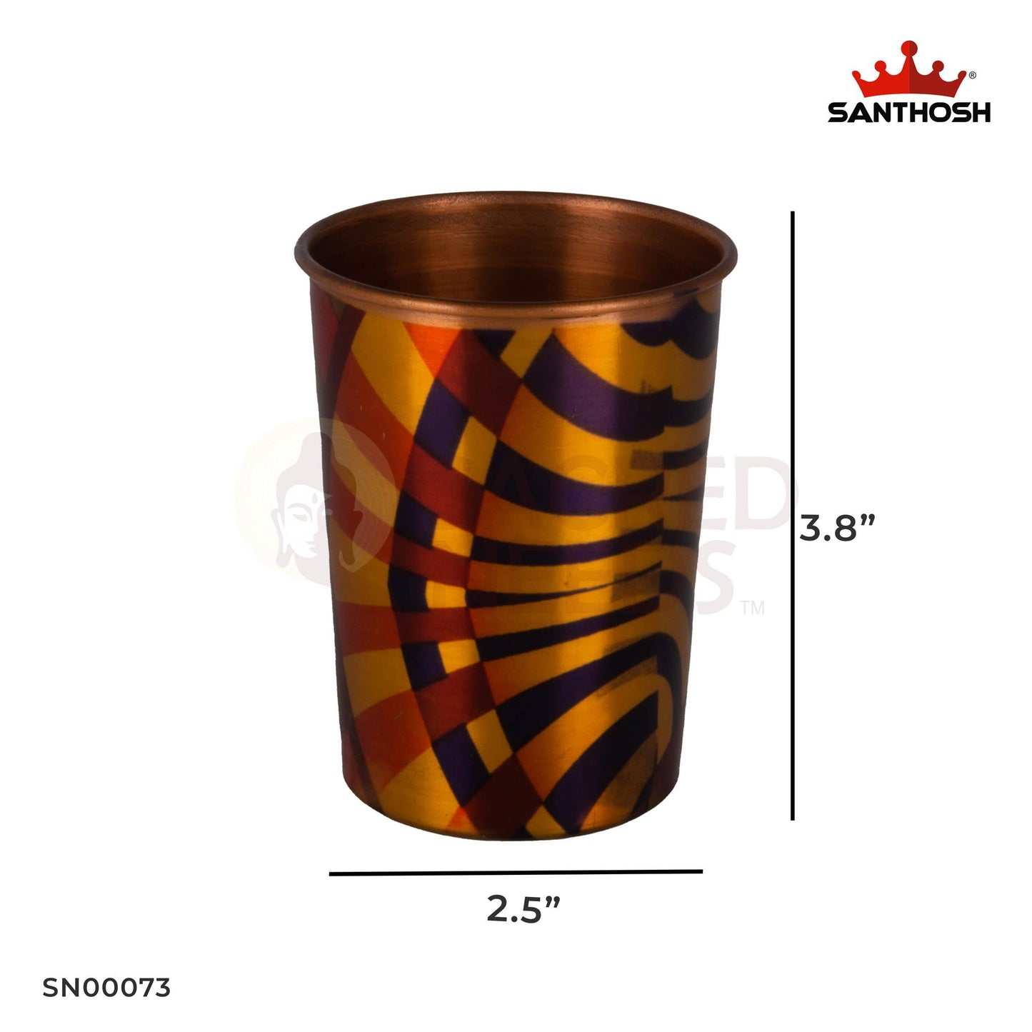 Copper Printed Glass – 3.8 Inch Height | Decorative Copper Glass with Printed Designs for Pooja & Home Use