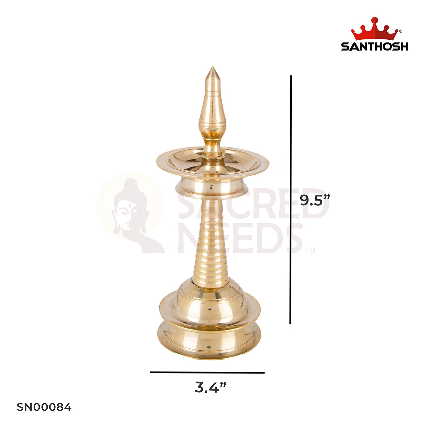 Brass AKP Vilakku – 9.5 Inch Height | Classic Temple-Style Brass Lamp for Pooja, Meditation Corner & Festive Lighting