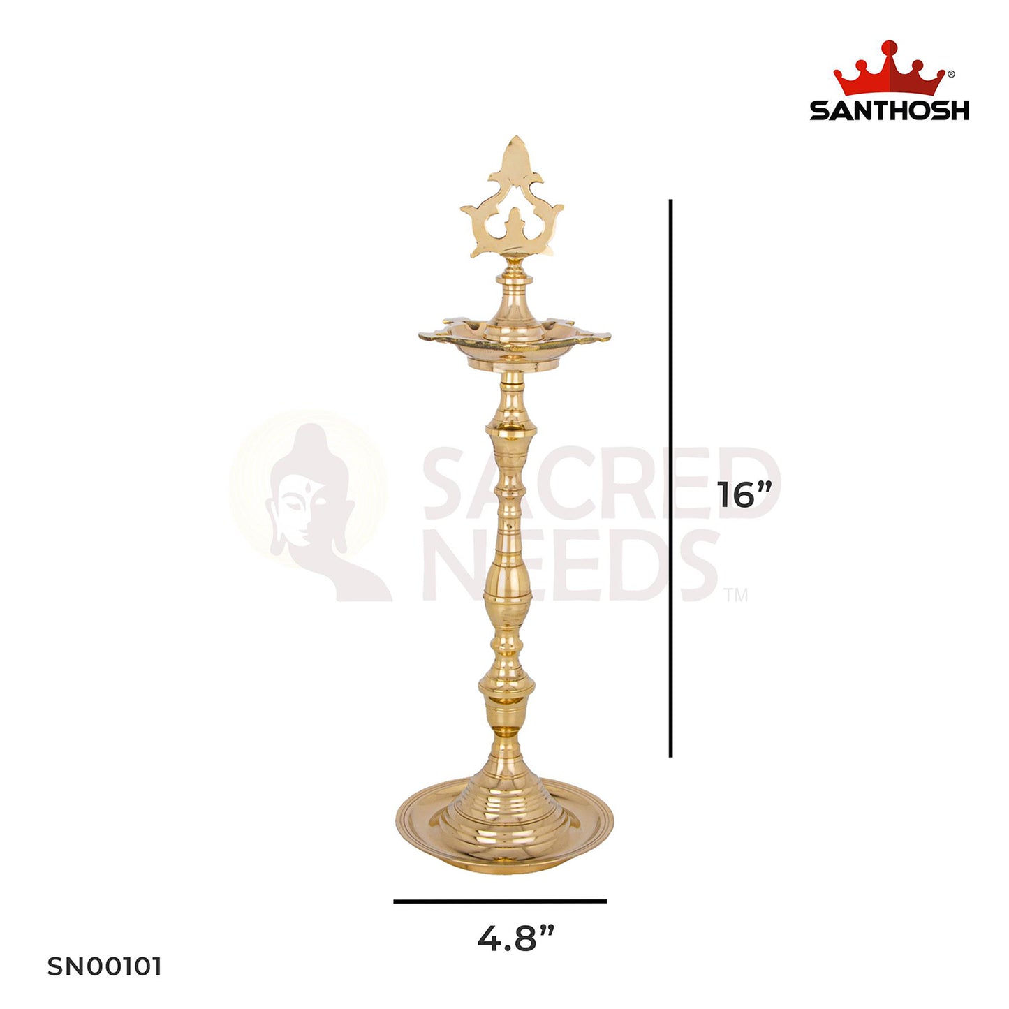 Brass Box Kuthu Vilakku – 16 Inch Height | Traditional South Indian Style Brass Oil Lamp for Temple Pooja & Home Décor